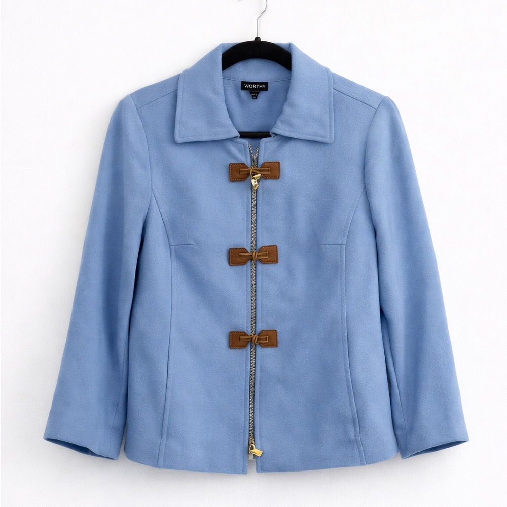 Worth NY Sky Blue Jacket with Half Sleeves and Gold Hardware Size 8